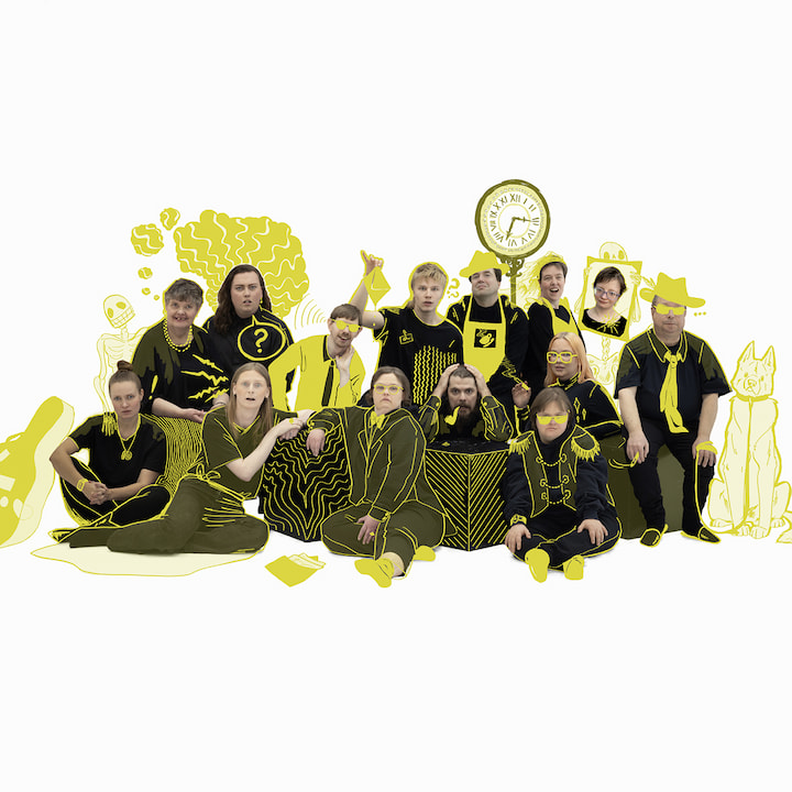 Affischbilden på skådespelarna i DuvTeatern.